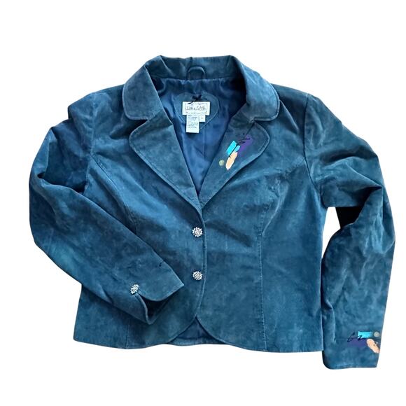 Vintage Live A Little Turquoise Womens Leather Jacket Size Large Blazer Coat - Picture 1 of 5